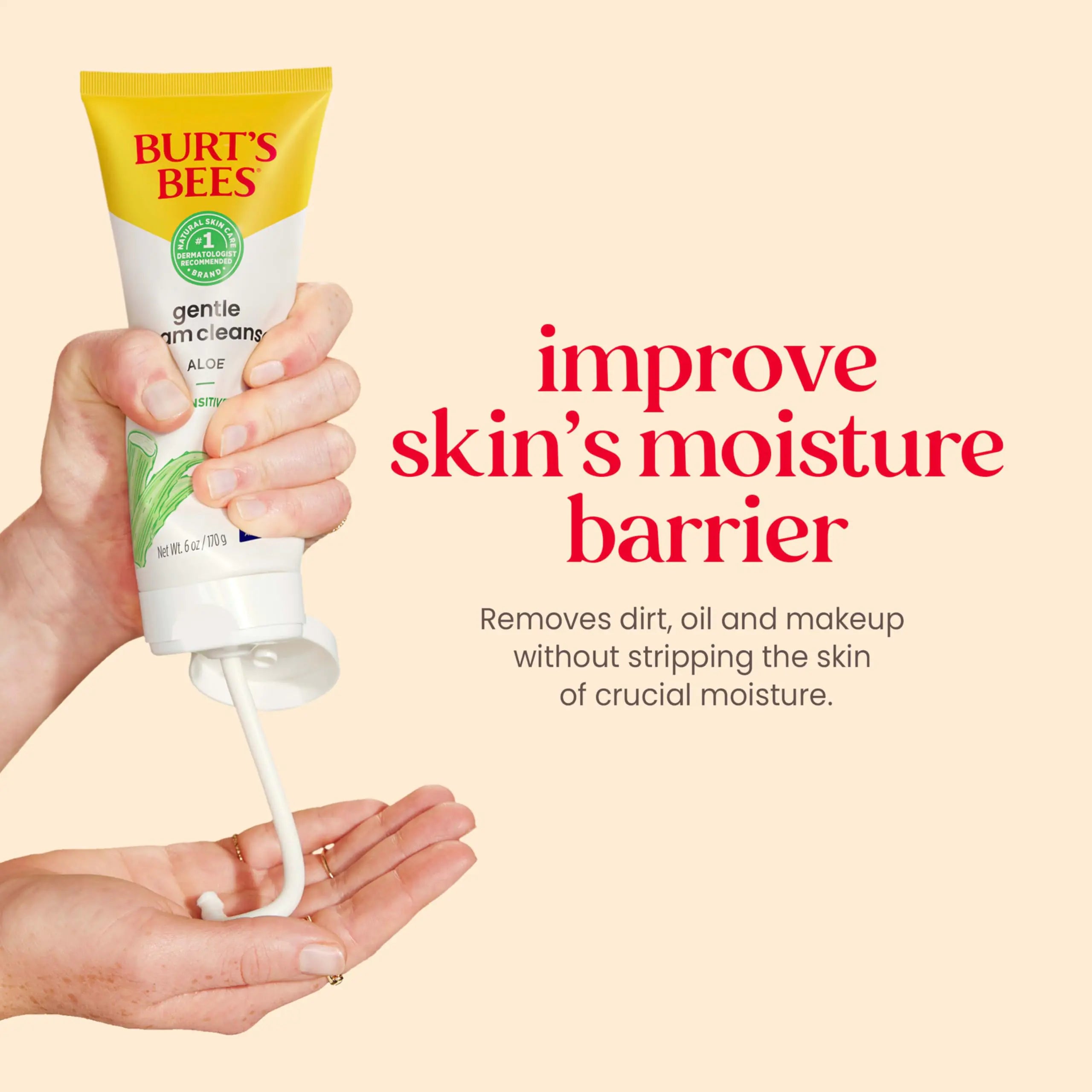 Crème nettoyante douce Burt's Bees à l'aloès pour peaux sensibles, 98,9 % d'origine naturelle, 6 onces Aloe Vera 6 onces (paquet de 1)