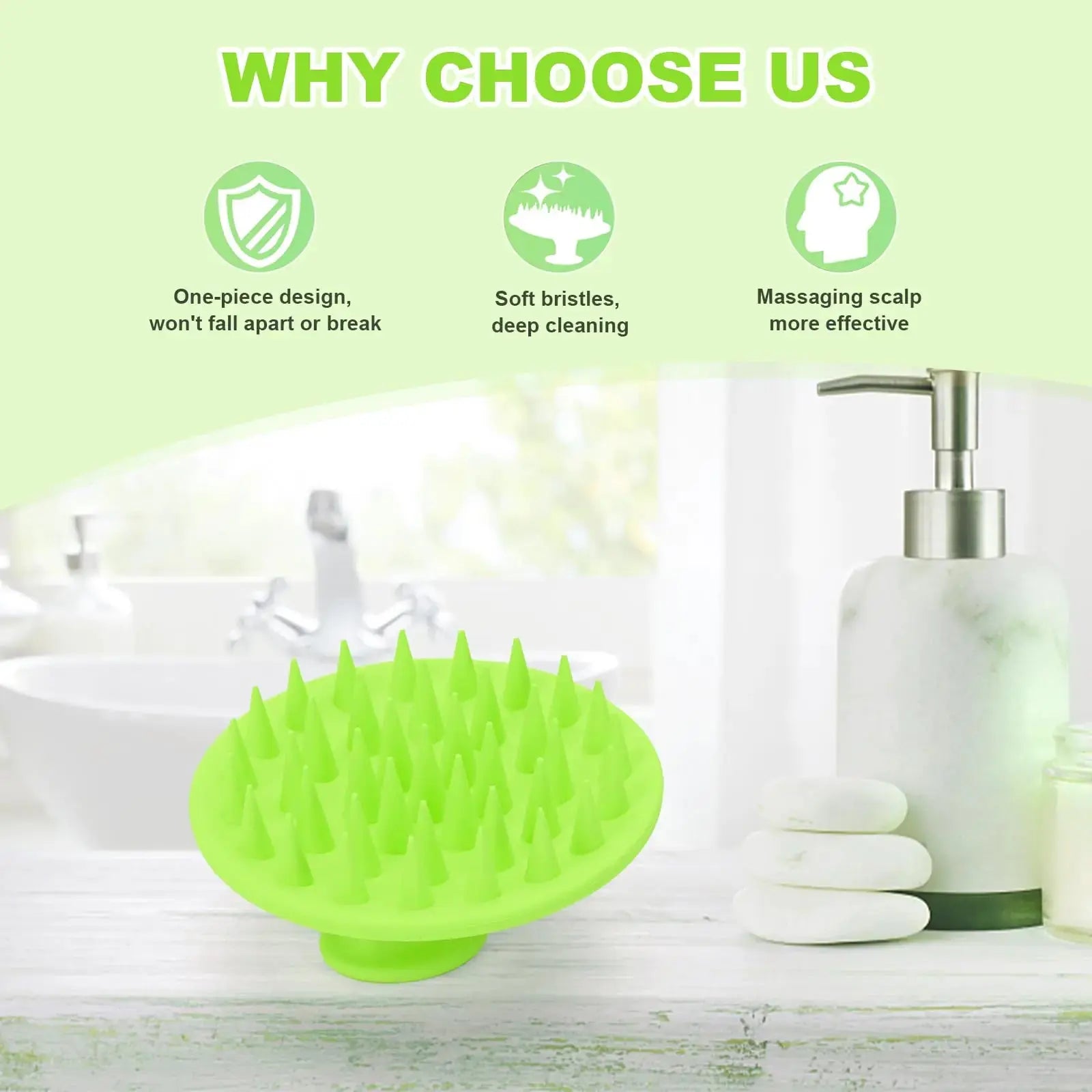 Silicone Scalp Massager Shampoo Brush, Scalp Brush for Hair Growth & Dandruff Removal, Hair Scrubber Scalp Stimulator Exfoliator Brush with Soft Bristles for Wet Dry Scalp Care (Green) Green - Vivareflex Online