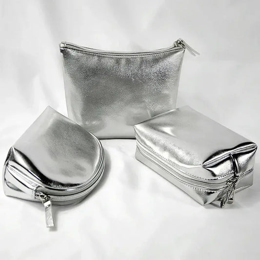 Silver Leather Clutch Cosmetic Bag Travel Organizer Ultimate Bag Store
