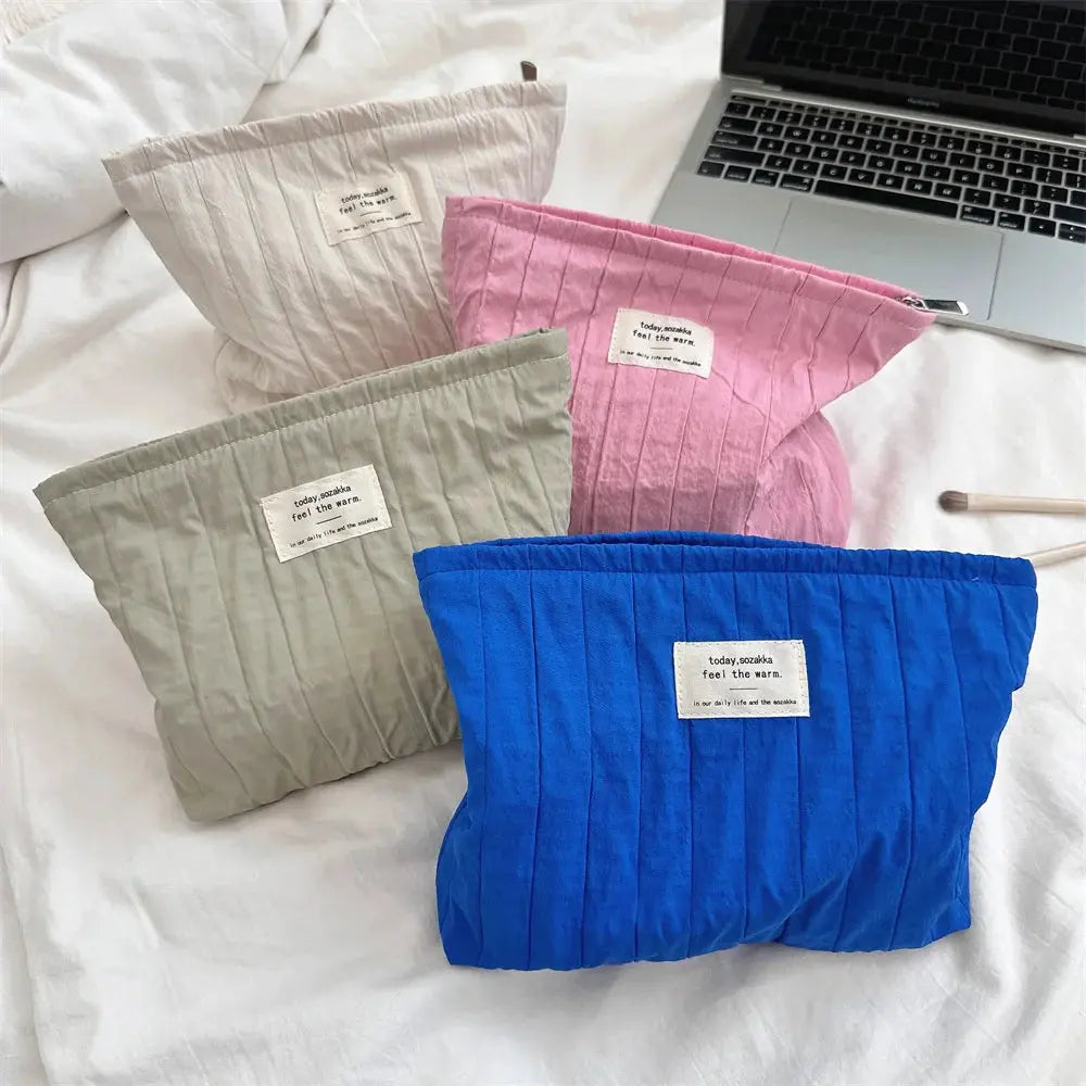 Simple Solid Color Striped Makeup Bag Women's Cosmetic Bag Makeup Case Female Travel Storage Bags Girls Clutch Purse Handbags Ultimate Bag Store