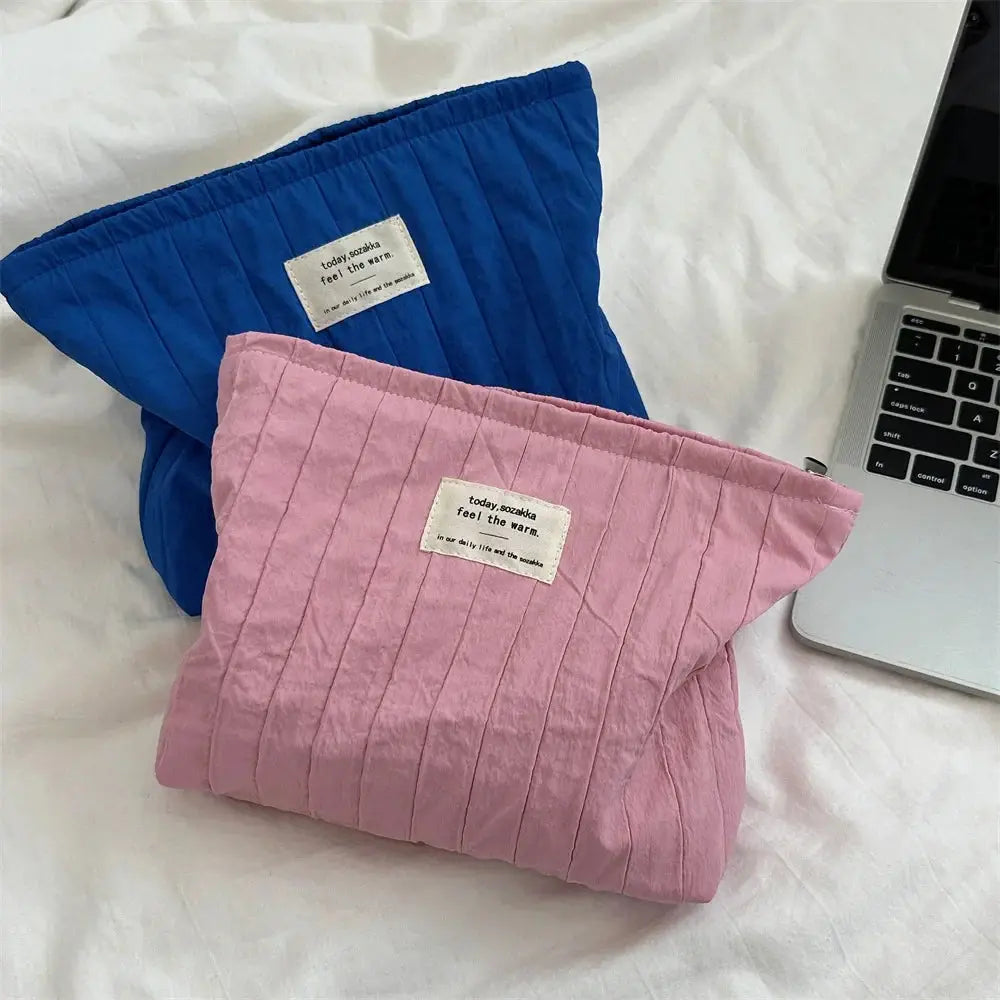 Simple Solid Color Striped Makeup Bag Women's Cosmetic Bag Makeup Case Female Travel Storage Bags Girls Clutch Purse Handbags Ultimate Bag Store