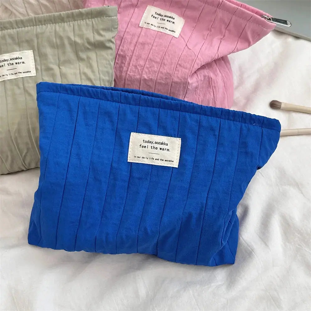 Simple Solid Color Striped Makeup Bag Women's Cosmetic Bag Makeup Case Female Travel Storage Bags Girls Clutch Purse Handbags Ultimate Bag Store