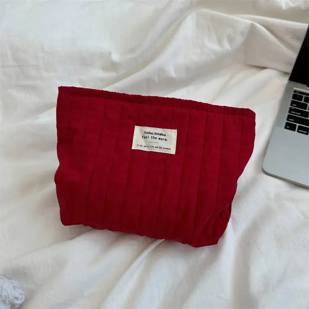 Simple Solid Color Striped Makeup Bag Women's Cosmetic Bag Makeup Case Female Travel Storage Bags Girls Clutch Purse Handbags Ultimate Bag Store