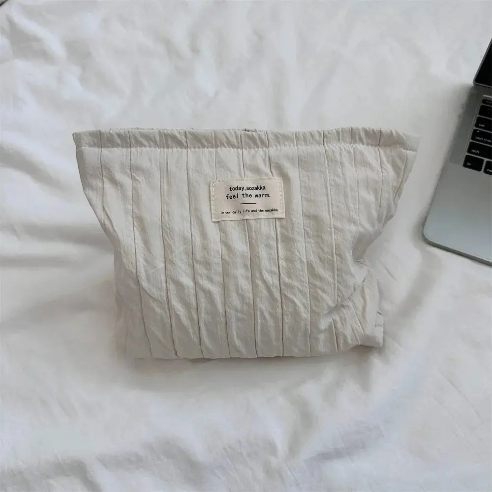 Simple Solid Color Striped Makeup Bag Women's Cosmetic Bag Makeup Case Female Travel Storage Bags Girls Clutch Purse Handbags Ultimate Bag Store