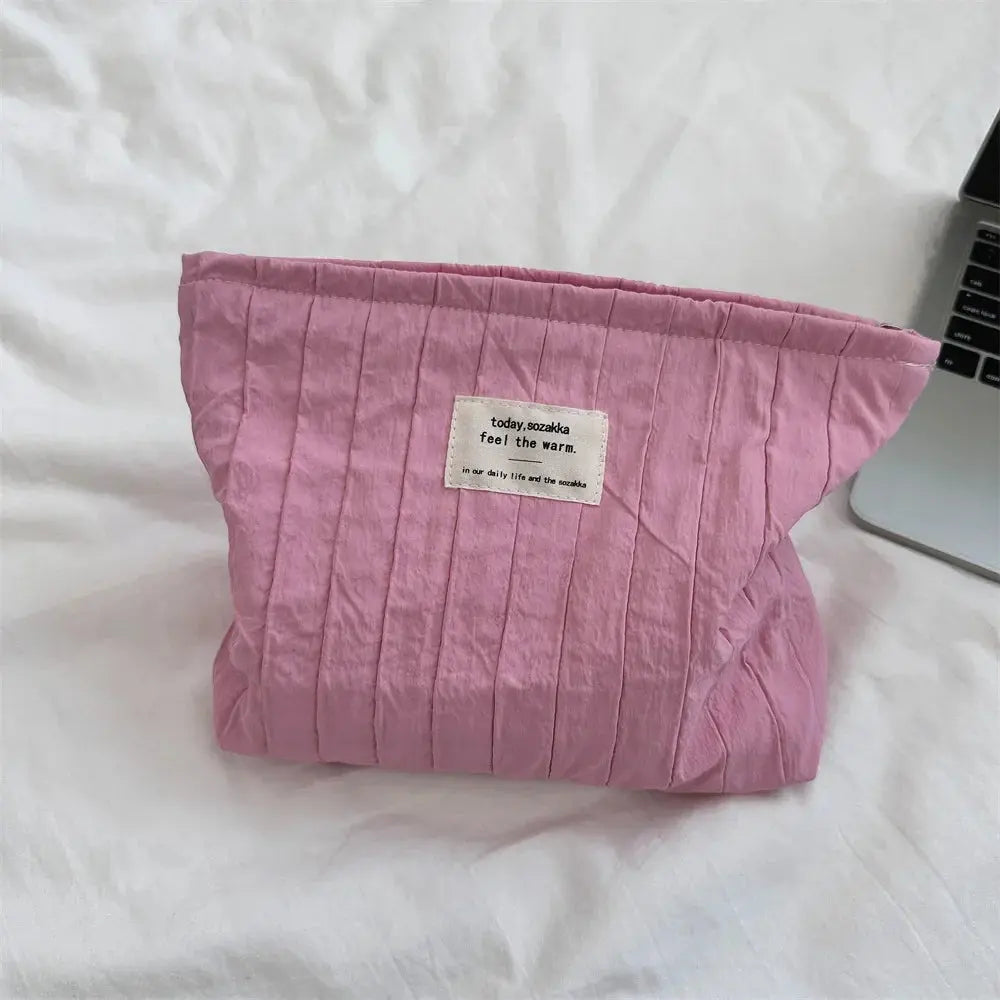 Simple Solid Color Striped Makeup Bag Women's Cosmetic Bag Makeup Case Female Travel Storage Bags Girls Clutch Purse Handbags Ultimate Bag Store