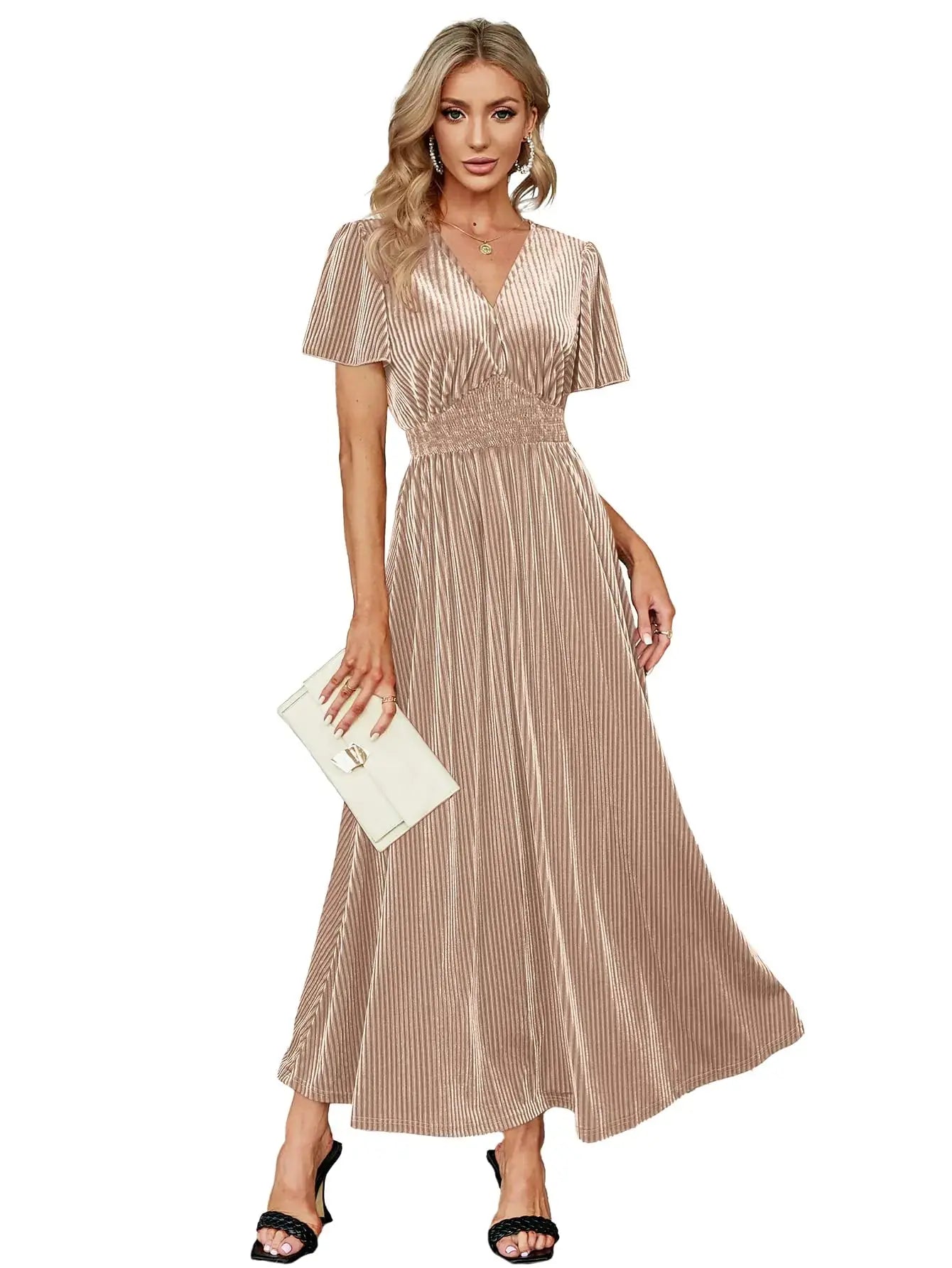 Simplee Apparel Women’s V Neck Velvet Maxi Dress_Vivareflex_Online