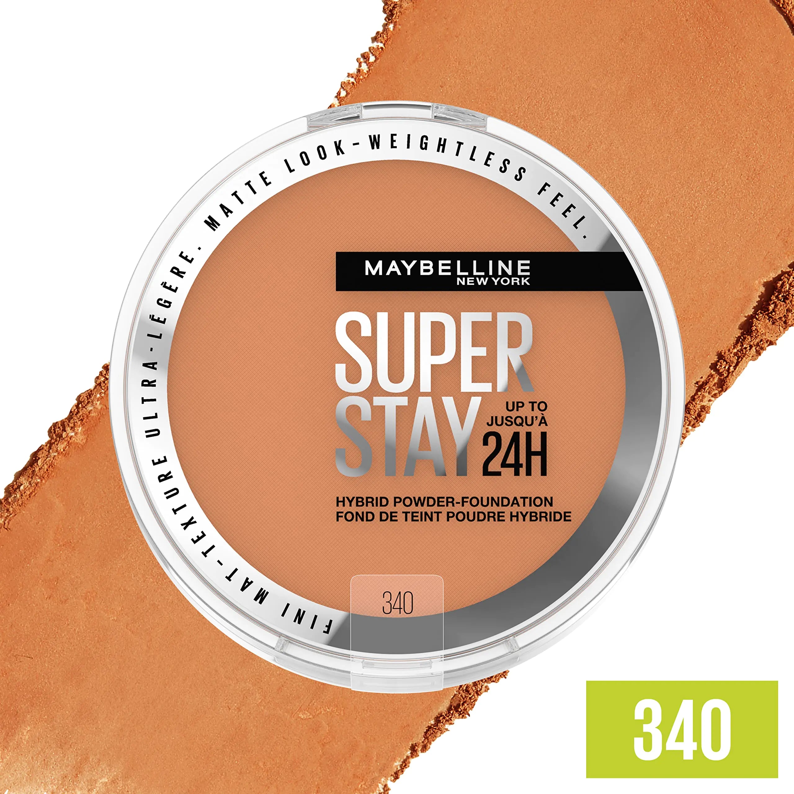 Maybelline Super Stay Up to 24HR Hybrid Powder-Foundation, maquillaje de cobertura media a completa, acabado mate, 340, 1 unidad SUPERSTAY POWDER 340 0.2 onzas (paquete de 1) 