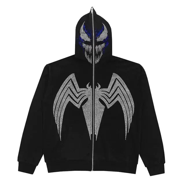 Skeleton Rhinestones Off White Full Zip Hoodie Men/Women Tops Vivareflex Online