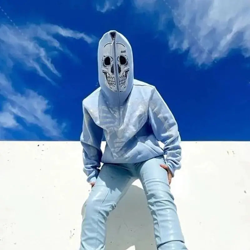 Skeleton Rhinestones Off White Full Zip Hoodie Men/Women Tops Vivareflex Online