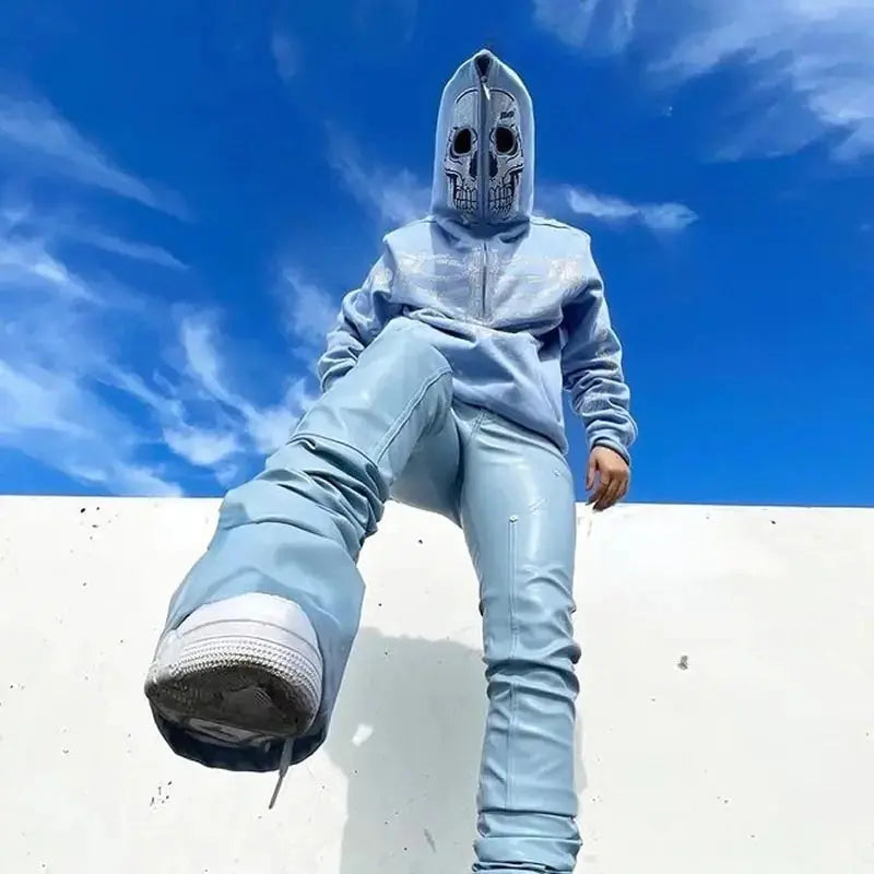 Skeleton Rhinestones Off White Full Zip Hoodie Men/Women Tops Vivareflex Online