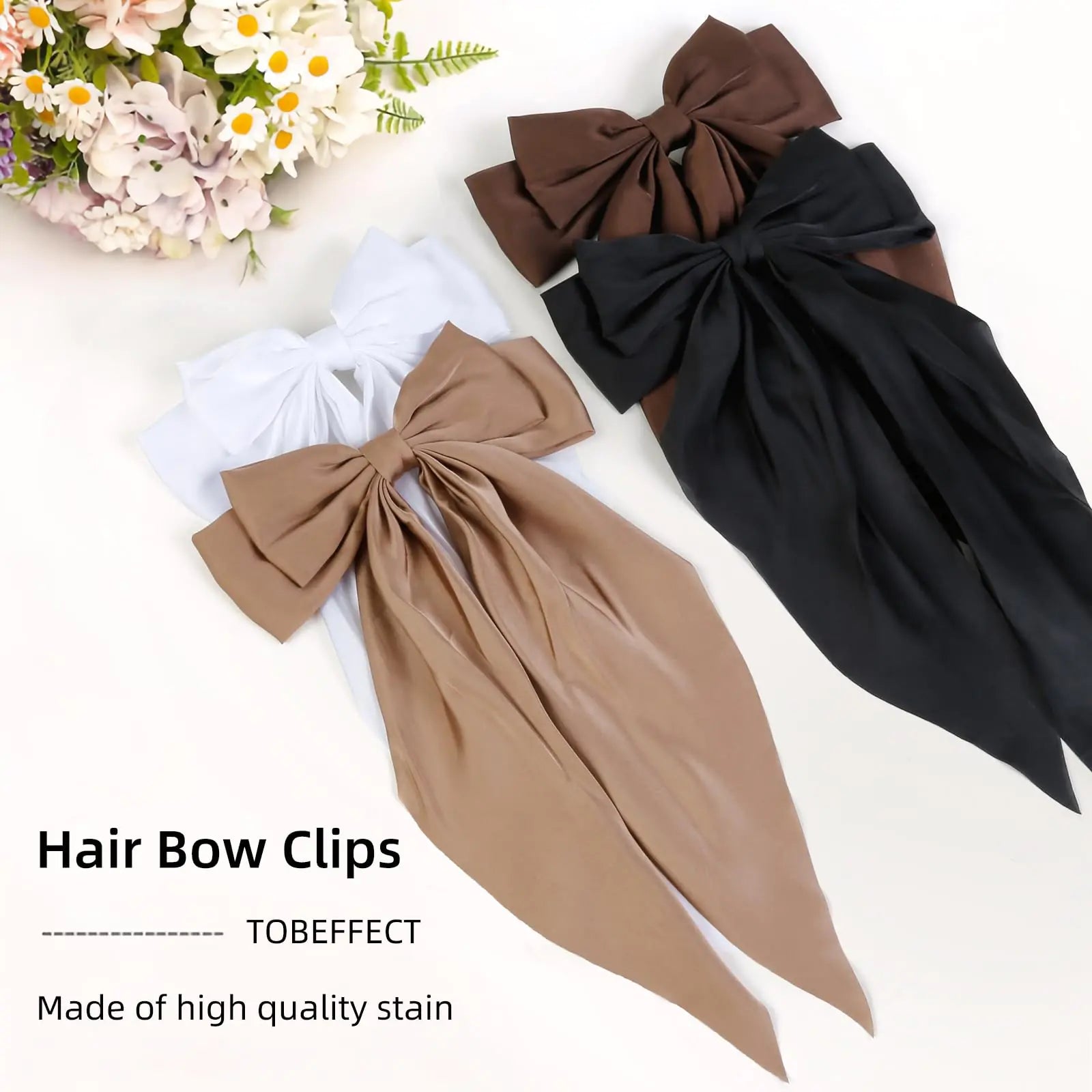 Hair Ribbon Clips with Long Tails - 8 PCS Cute Vintage Accessories for Women and Girls Nude Neutral