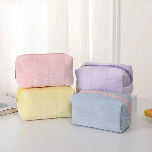 Solid Plush Cosmetic Storage Bag Large Women Zipper Makeup Organizer Handbag Stationery Pencil Case Travel Make Up Toiletry Bag Ultimate Bag Store