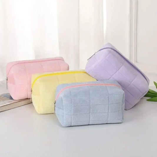 Solid Plush Cosmetic Storage Bag Large Women Zipper Makeup Organizer Handbag Stationery Pencil Case Travel Make Up Toiletry Bag Ultimate Bag Store