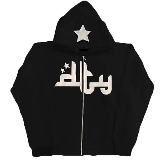 Star Letter Print Hoodie Men Retro Zip Up Long Sleeve Vivareflex Online