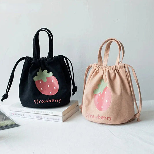 Strawberry Canvas Drawstring Lunch Bag Tote Ultimate Bag Store