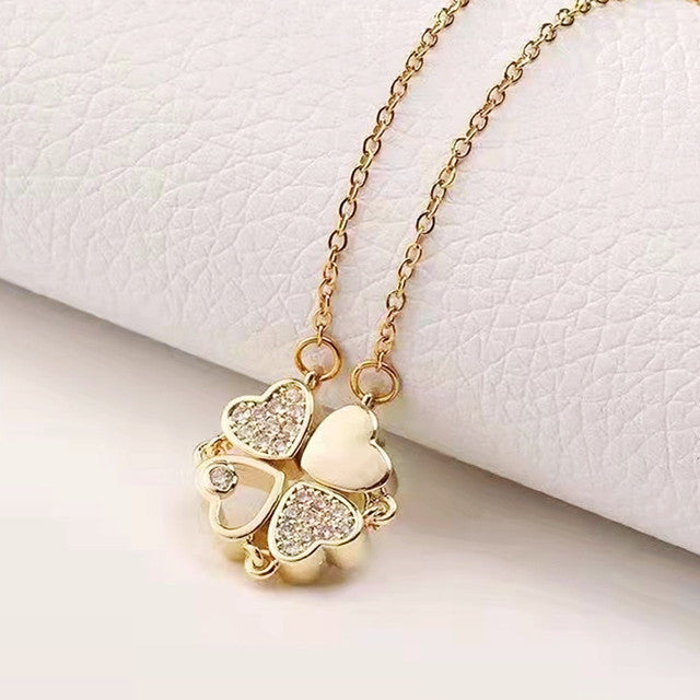 Stylish Heart-Shaped Four-Leaf Clover Pendant Necklace_Vivareflex_Online