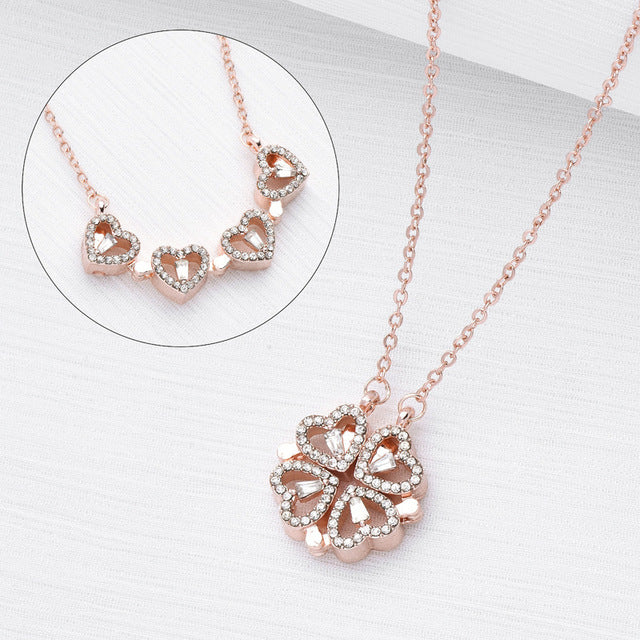 Stylish Heart-Shaped Four-Leaf Pendant Necklace_Vivareflex_Online