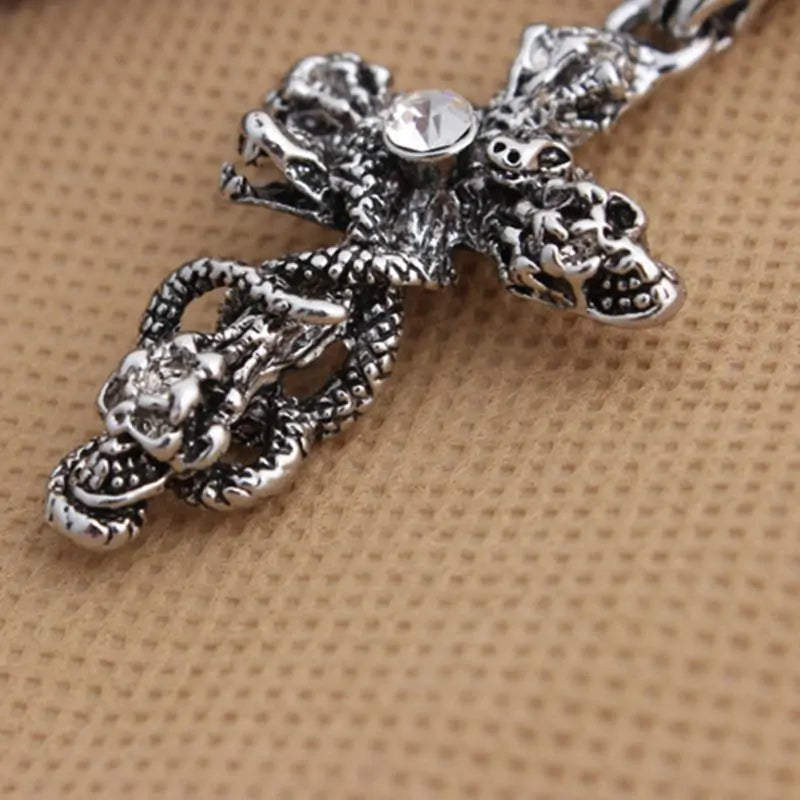 Snake Cross Skeleton Skull Pendant Necklace for Men Vivareflex Online