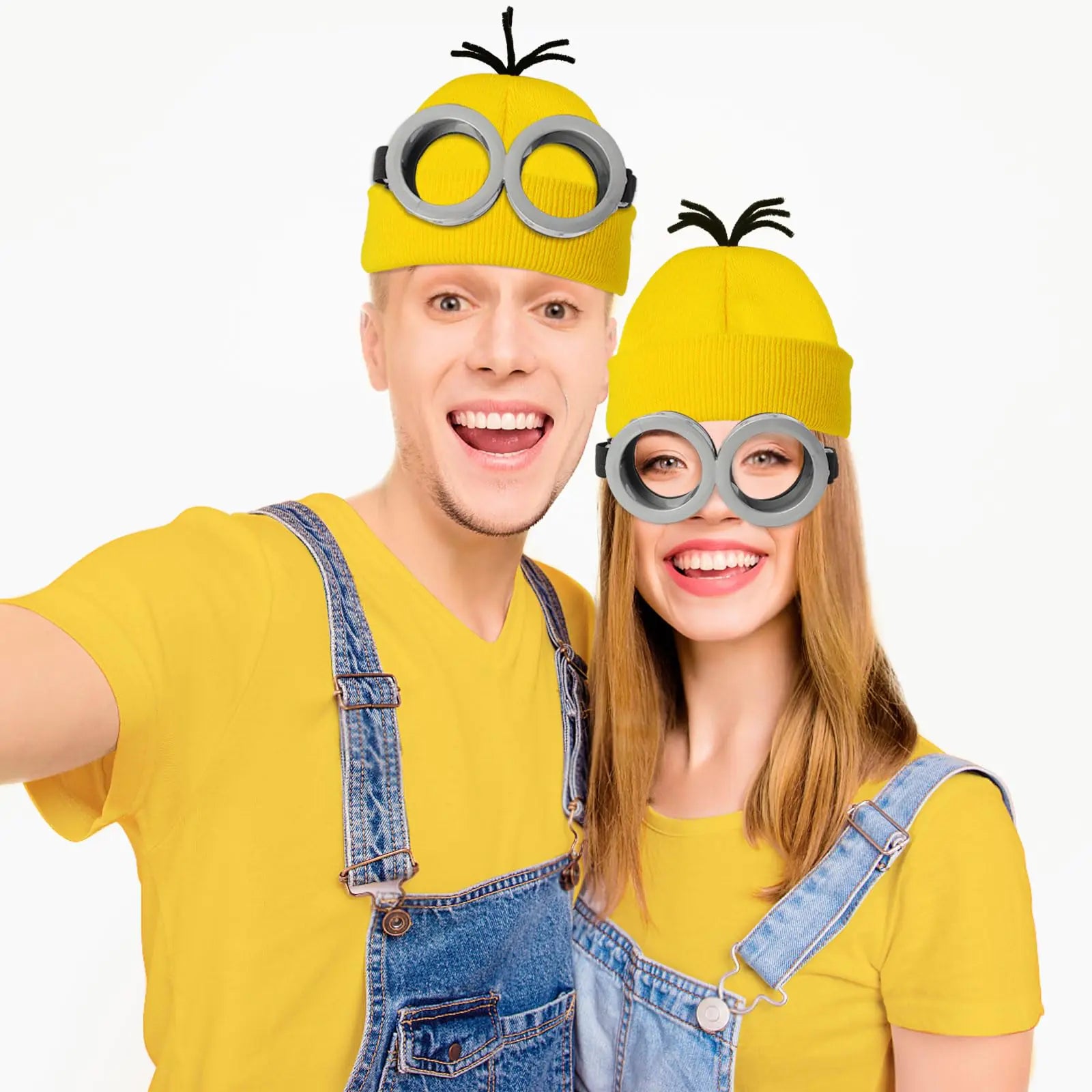 3 pièces accessoires de costume d'Halloween pour adultes, lunettes de protection/bonnet jaune/gants pour hommes femmes ensemble de fête de cosplay