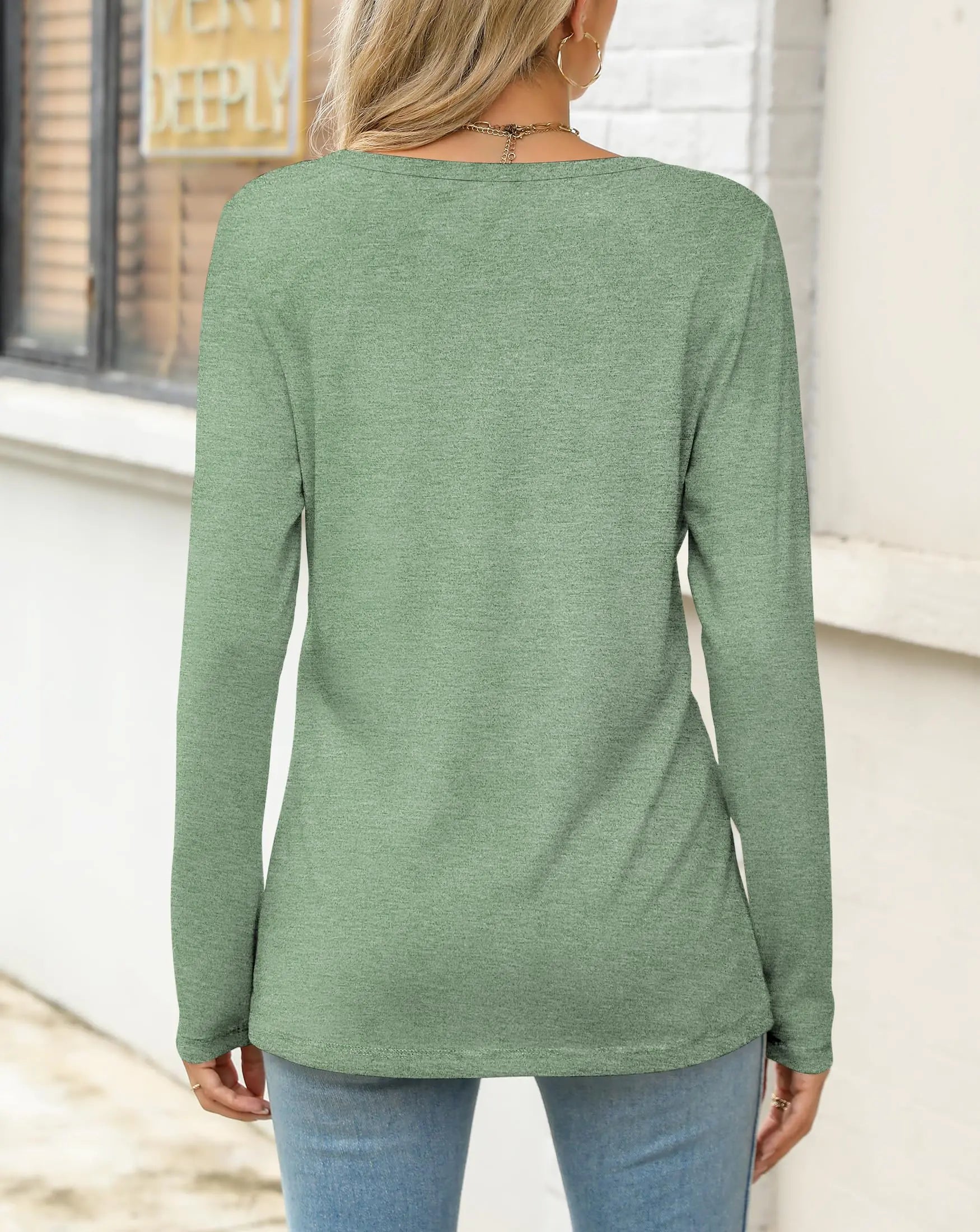 Camisas de manga larga para mujer, blusas tipo túnica plisadas, blusas casuales elegantes y holgadas, ropa básica de moda para otoño 2024 02 Verde claro Pequeño 