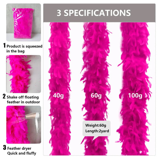 THARAHT Hot Pink 40g 2Yard Chandelle Feather - Costume Decoration Feathers Boa_Vivareflex_Online