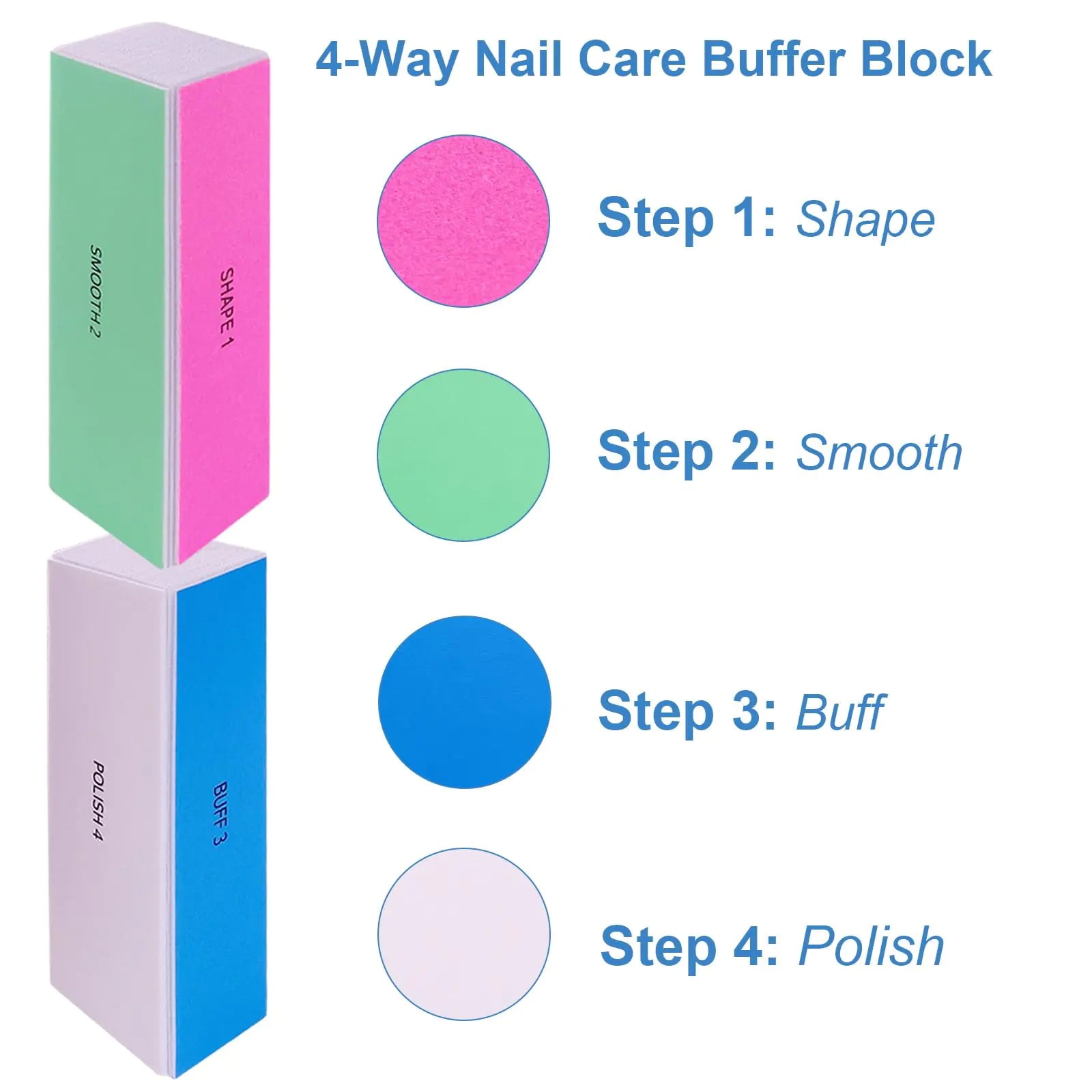 4 Way Nail Buffer Block (6 Pcs) – Nail Shine Buffers for Natural & Acrylic Nails, Smoother Buffing & Polishing Tool - Vivareflex Online