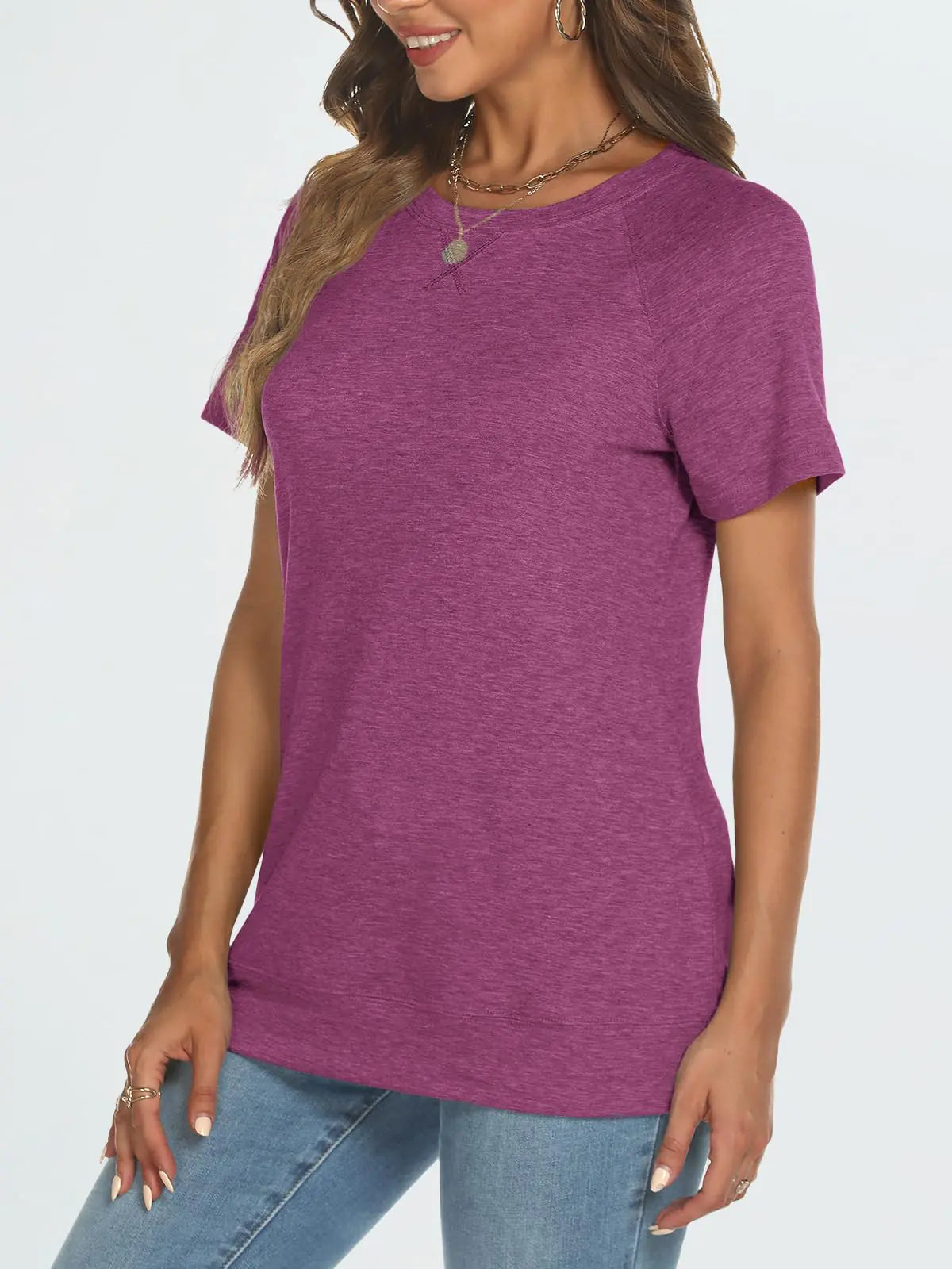 Camisetas AUTOMET de manga corta con cuello redondo para mujer, camisetas de verano informales, suaves y ligeras, ropa 2024 XX-Large, color morado 