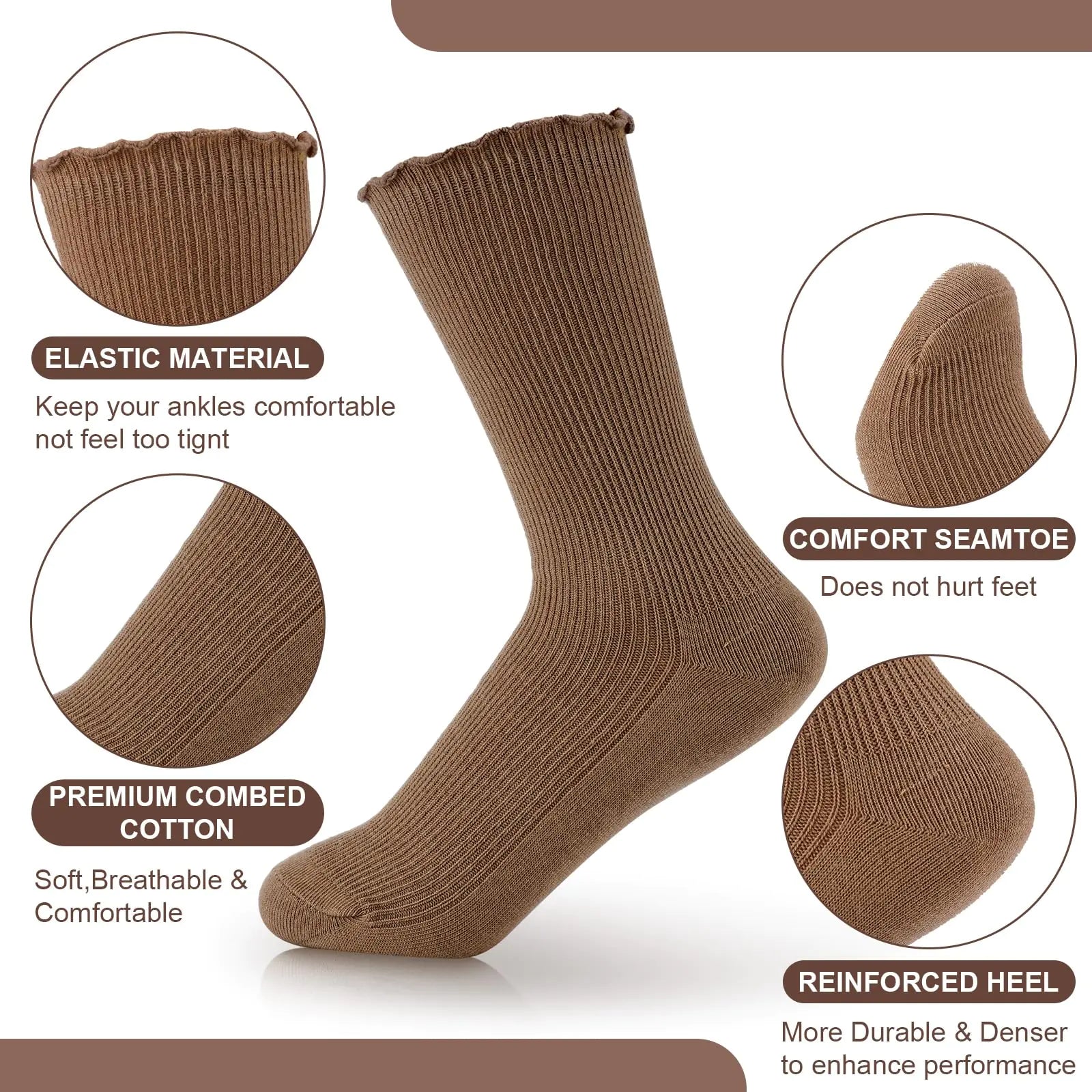 Eurzom 10 pares de calcetines elásticos hasta el tobillo de algodón, calcetines estéticos, lindos, calcetines ligeros de corte bajo para mujeres y niñas, talla única con volantes 