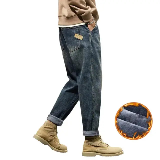 Thicken Denim Trousers Fleece Loose Fit Winter Jeans For Men Vivareflex Online
