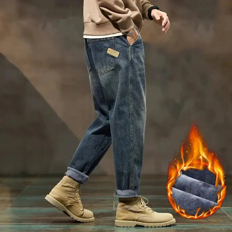 Thicken Denim Trousers Fleece Loose Fit Winter Jeans For Men Vivareflex Online