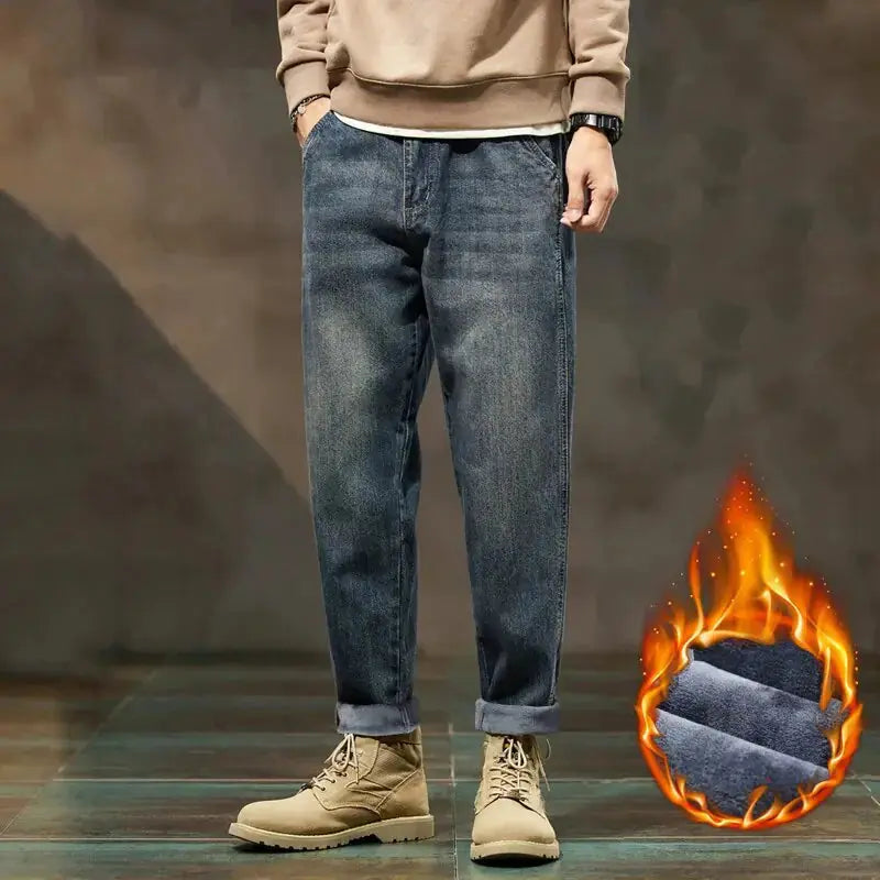 Thicken Denim Trousers Fleece Loose Fit Winter Jeans For Men Vivareflex Online