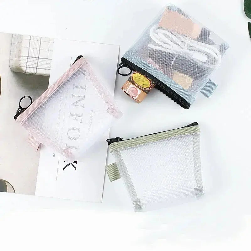 Transparent Mesh Mini Cosmetic Bag Makeup Case Lipstick Storage Bag Portable Key Earphone Data Line Organizer Card Holder Pouch Ultimate Bag Store