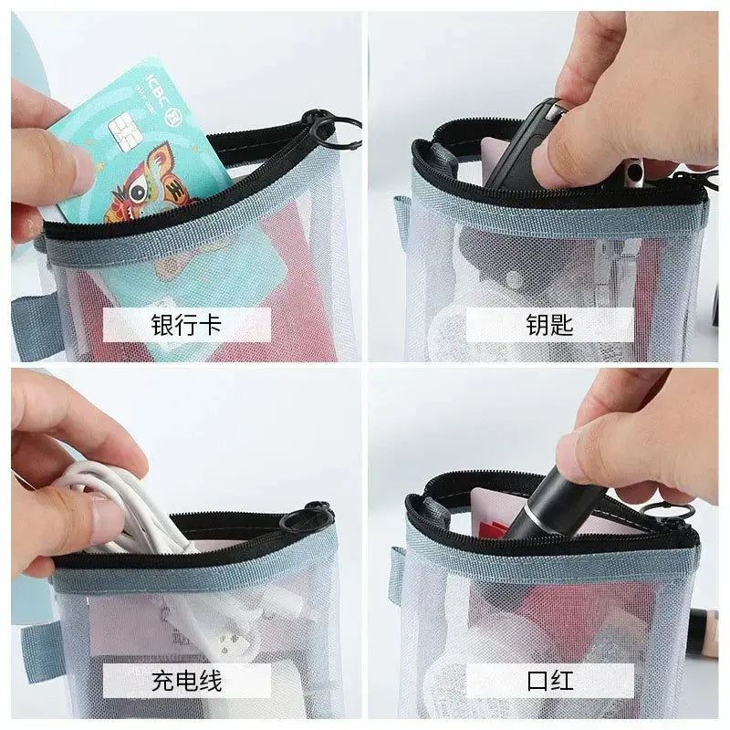 Transparent Mesh Mini Cosmetic Bag Makeup Case Lipstick Storage Bag Portable Key Earphone Data Line Organizer Card Holder Pouch Ultimate Bag Store