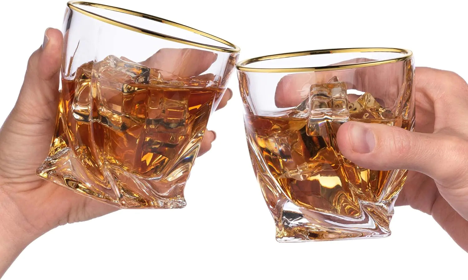 Lot de 4 verres à whisky torsadés à bord doré