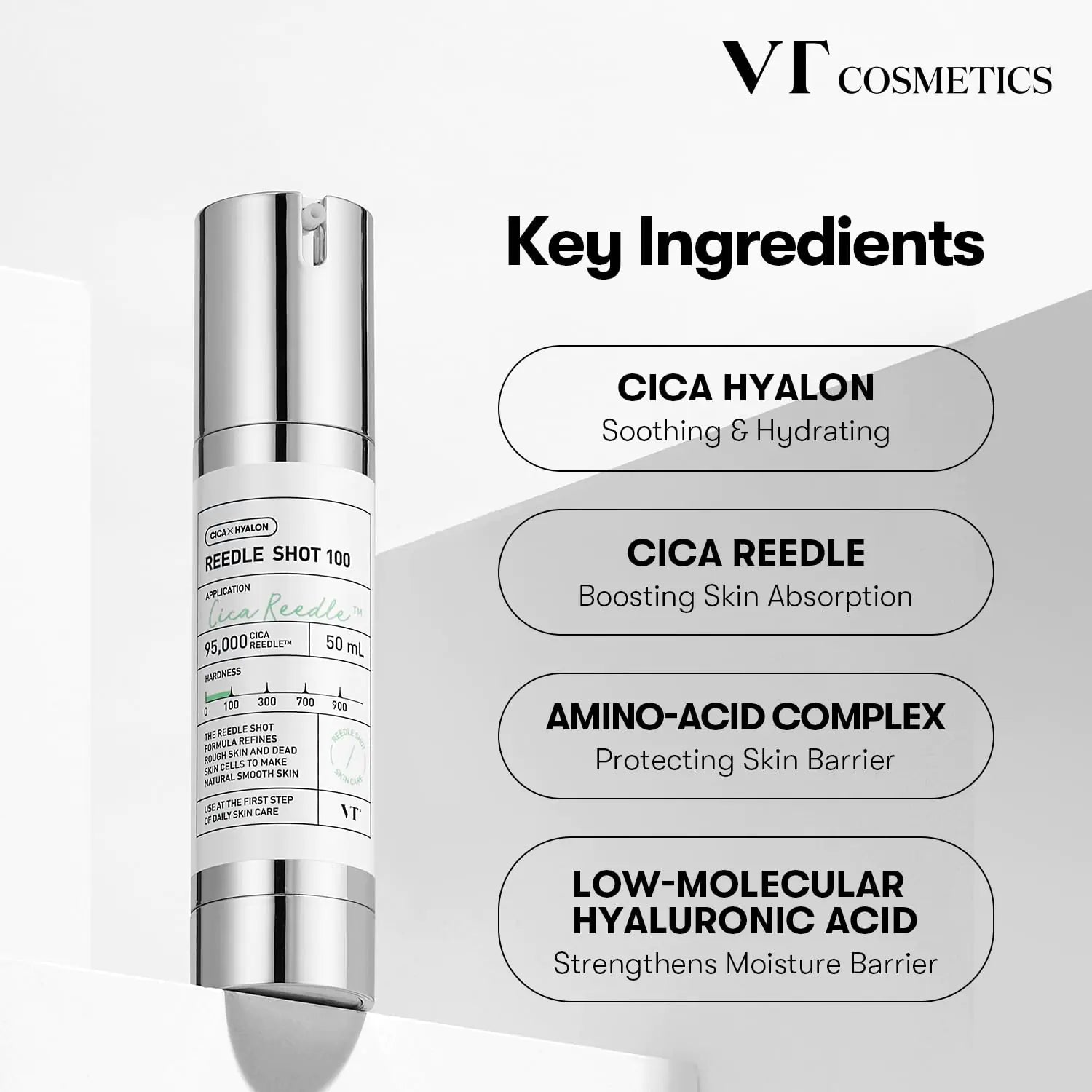 VT COSMETICS CICA Reedle Shot 100 Essence | Daily Face Essence for Soft Skin, Centella Complex, Hyaluronic Acid, Green Propolis Extract for All Skin Types 1.69Fl Oz (50ml)