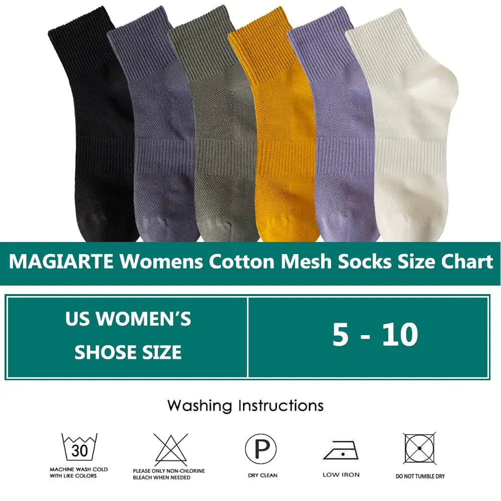 MAGIARTE Mini chaussettes à la cheville pour femmes Chaussettes athlétiques décontractées en coton pour femmes 5-10 Mesh Instep #C05 (6 paires)