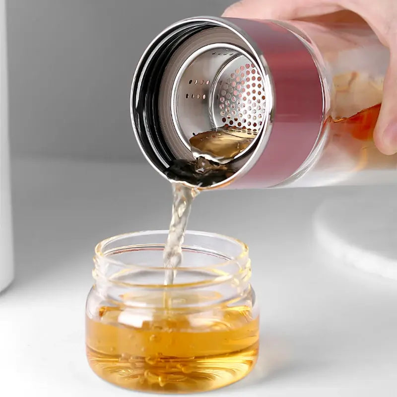 390ml High Borosilicate Glass Double Layer Tea Infuser Tumbler Drinkware Bottle - Vivareflex Online