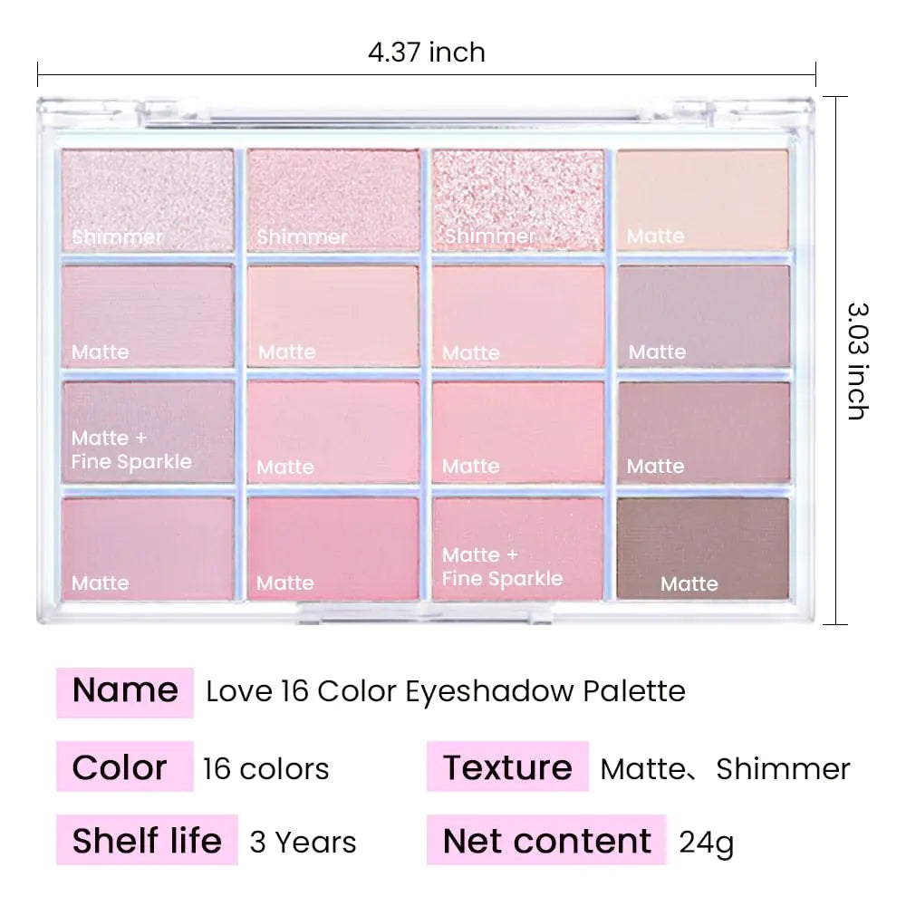 Palette de fards à paupières mats de base 16 couleurs rose nude taupe, fard à paupières rose atténué, palette de maquillage de voyage tout-en-un, longue durée, imperméable, ultra-mélangeable, idéal pour les voyages, kit cadeau 02#Pink Nude Taupe