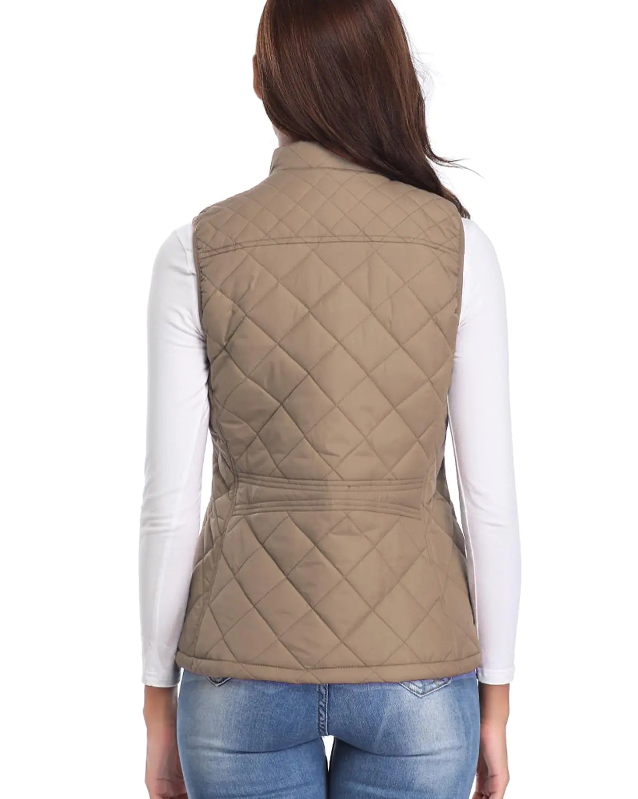 Fuinloth Women's Quilted Vest, Stand Collar Lightweight Zip Padded Gilet Small Khaki - Vivareflex Online