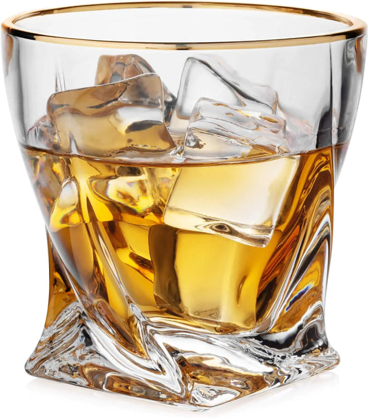 Gold-Rimmed Twisted Whiskey Glasses Set Of 4 - Vivareflex Online