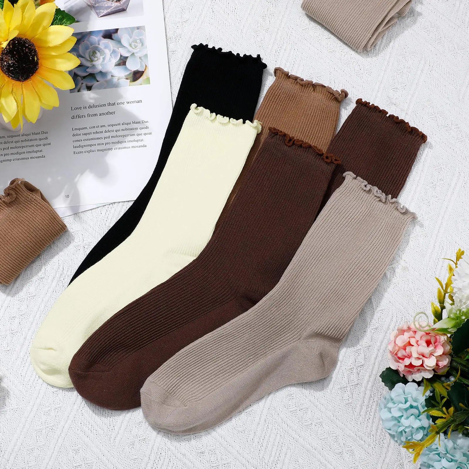 Eurzom 10 pares de calcetines elásticos hasta el tobillo de algodón, calcetines estéticos, lindos, calcetines ligeros de corte bajo para mujeres y niñas, talla única con volantes 