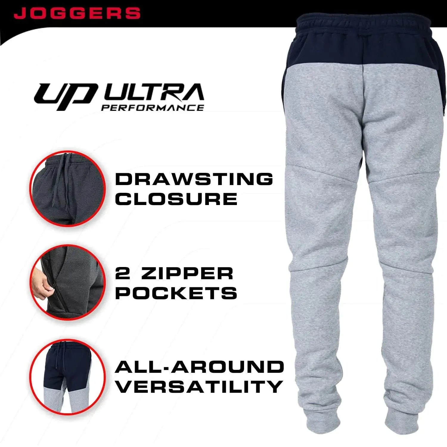 Ultra Performance 3 Pack Fleece Active Tech Joggers for Men, Mens Sweatpants with Zipper Pockets_Vivareflex_Online