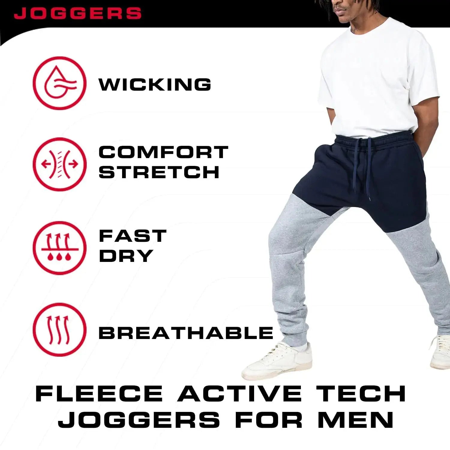 3 Pack Fleece Active Tech Joggers for Men, Mens Sweatpants_Vivareflex_Online