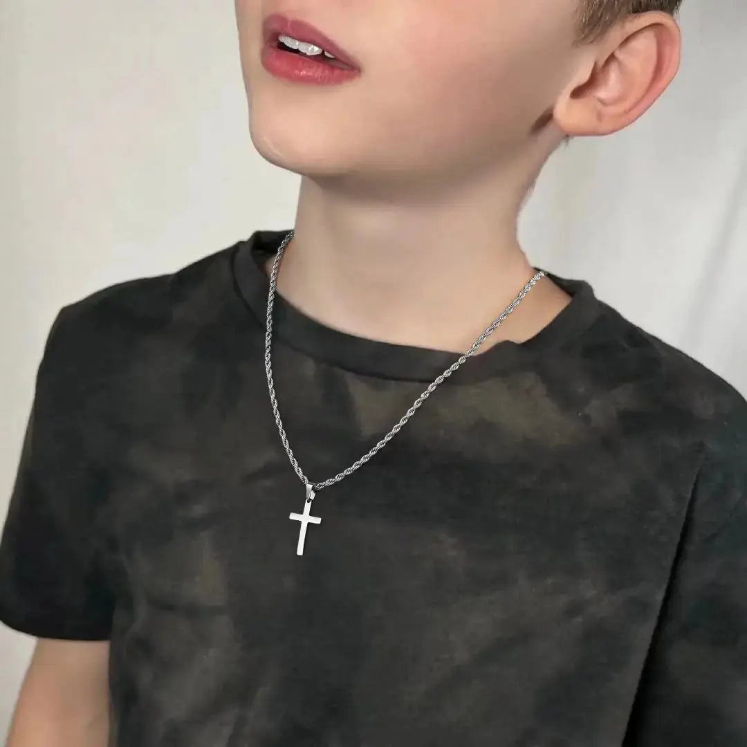 Ursteel Layered Cross Necklace for Men – 18K Gold, Silver, Black Stainless Steel – Elegant Rope Chain Cross Pendant, 16-24 Inch - Vivareflex Online