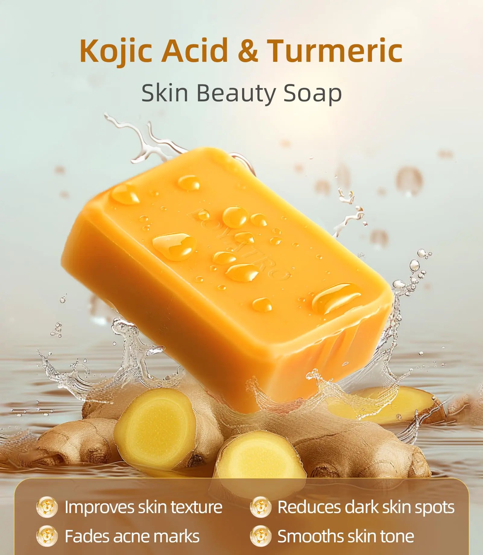 LOYATRO Turmeric Soap for Dark Spots Kojic Acid Turmeric Soap Bar for Face & Body