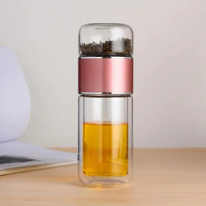 Bouteille à thé en verre borosilicate à double couche de 390 ml avec infuseur à thé