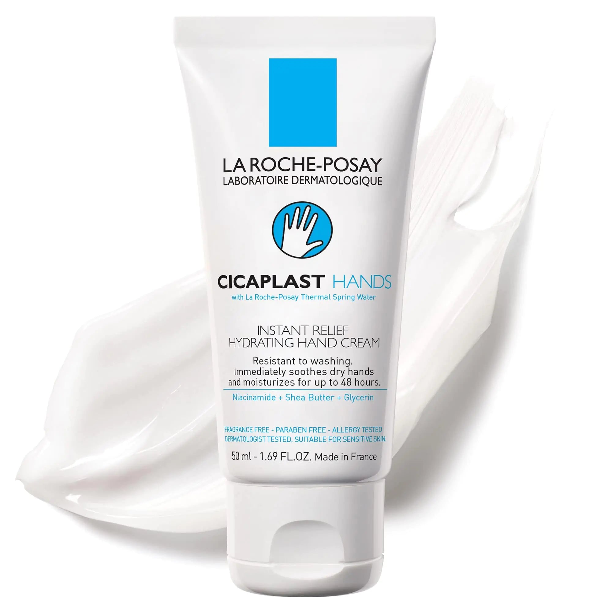 Crema de manos Cicaplast de La Roche-Posay, loción hidratante de alivio instantáneo para manos secas, loción de manteca de karité para manos secas y agrietadas, no grasosa, sin fragancia 