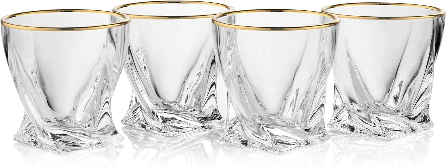 Lot de 4 verres à whisky torsadés à bord doré