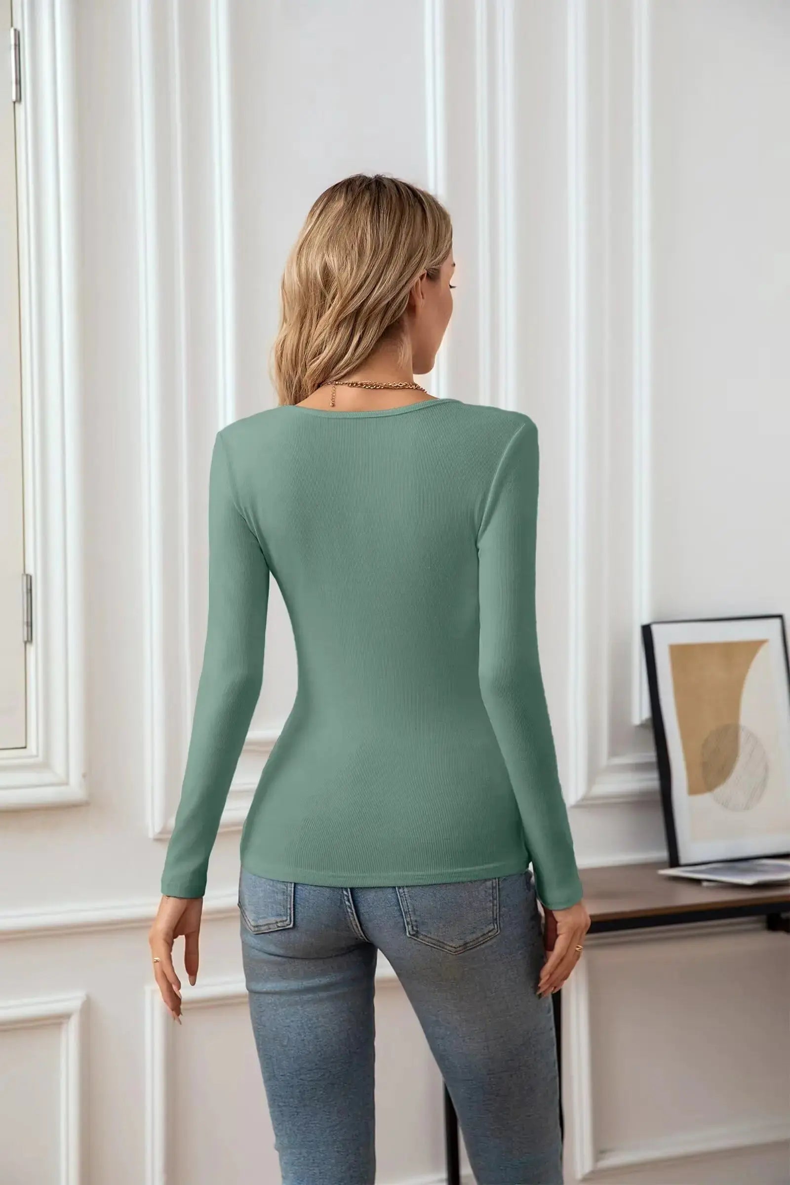 VICHYIE Summer Women Scoop Neck Long Sleeve Shirts Slim Fitted Casual_Vivareflex_Online