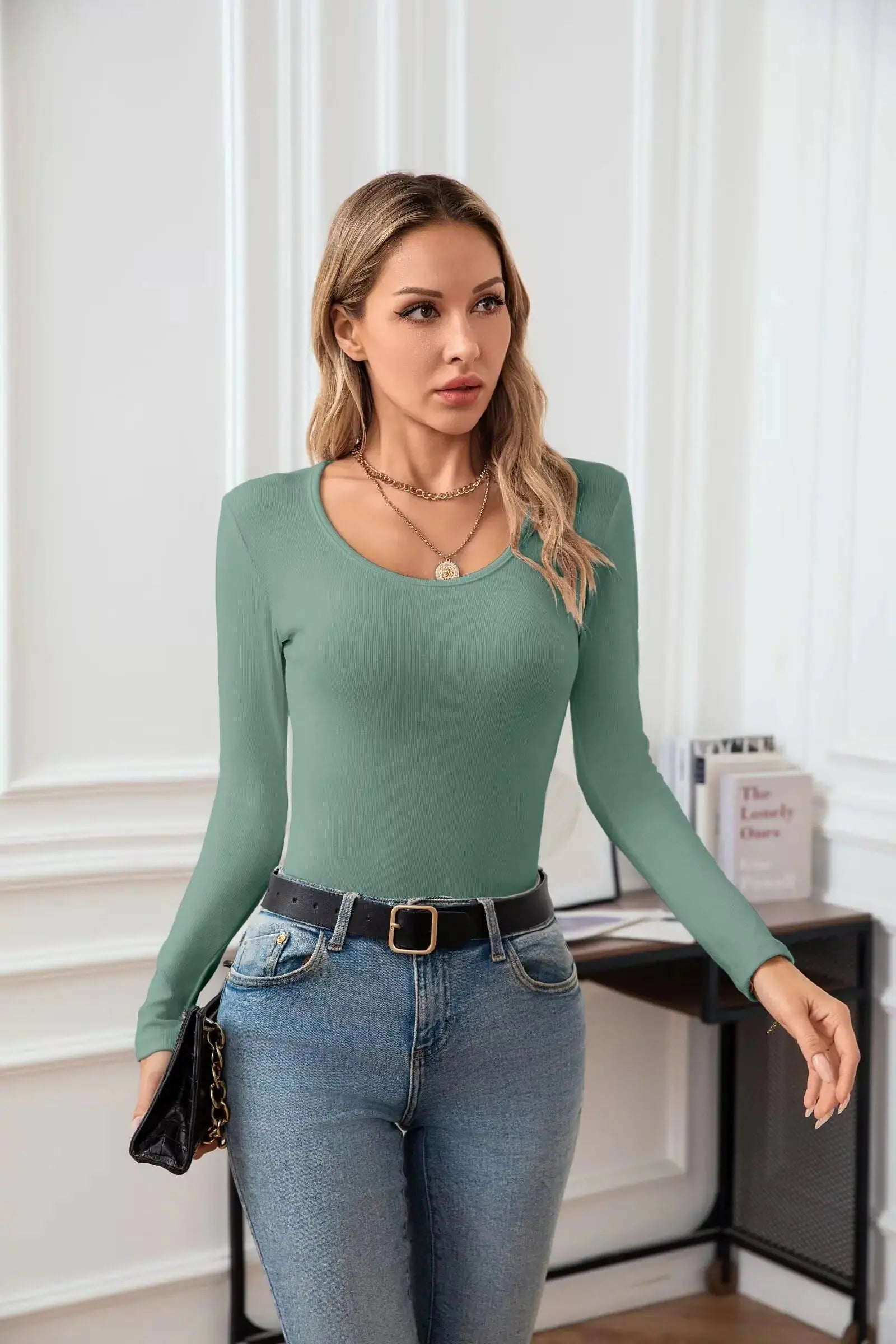 Women's Scoop Neck Long Sleeve Shirts - Slim Fitted Casual_Vivareflex_Online